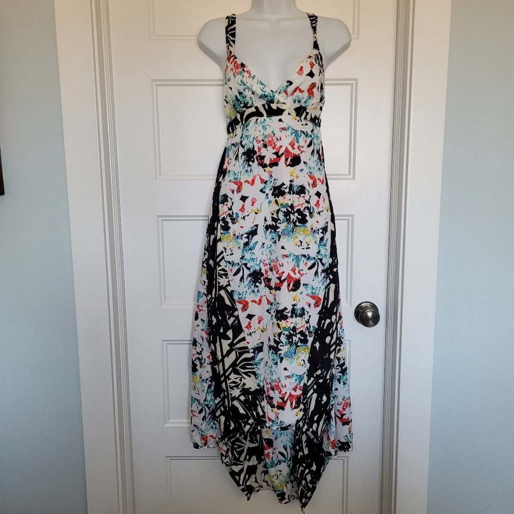 Volcom Long Crossback Multipattern Dress with Hi-Lo hem Size XS